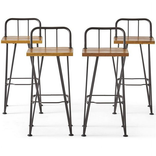 Noble House Denali Outdoor Teaked Acacia Wood Barstools (Set of 4)