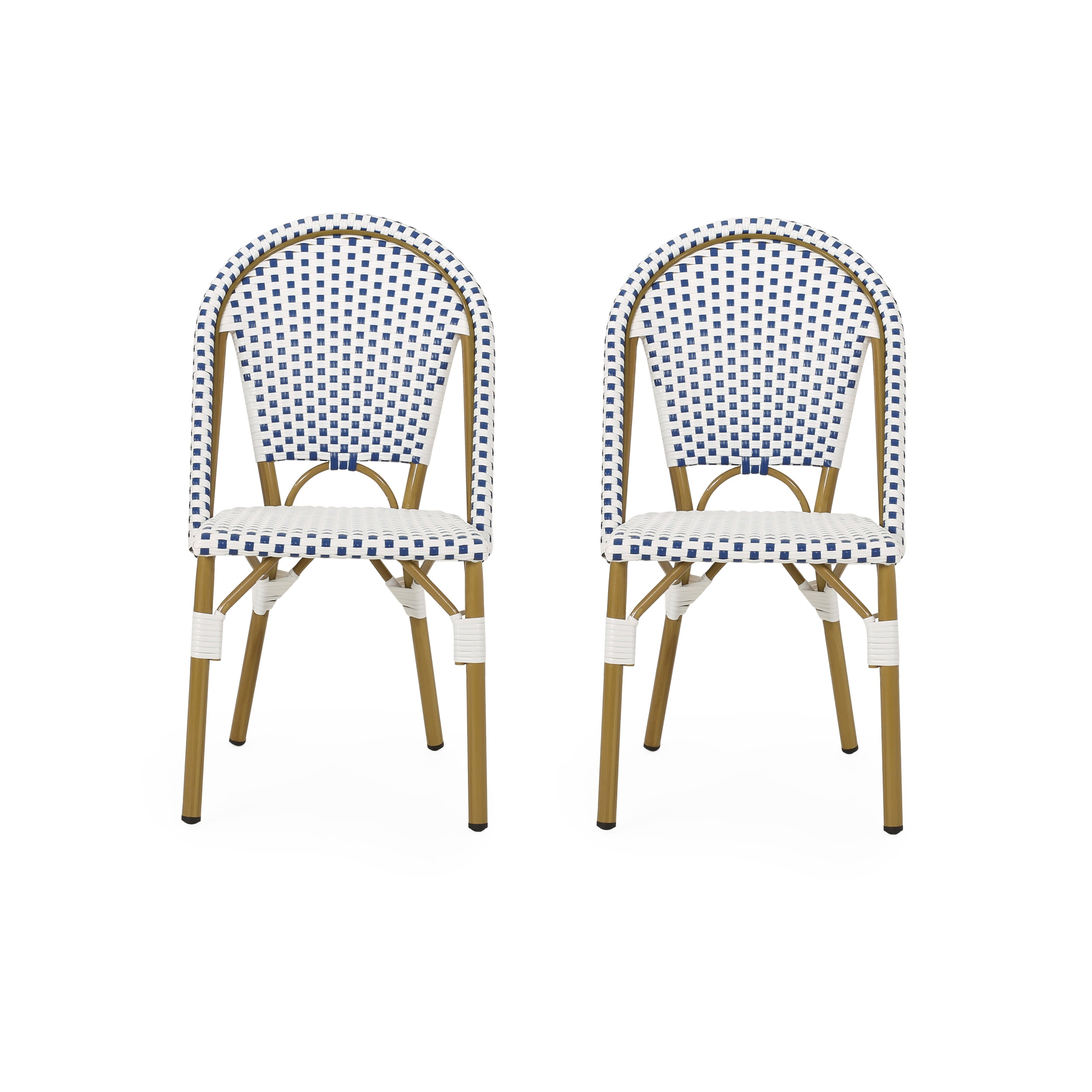 Noble House Elize Aluminum & Faux Rattan Bistro Chairs in Blue/White (Set of 2)