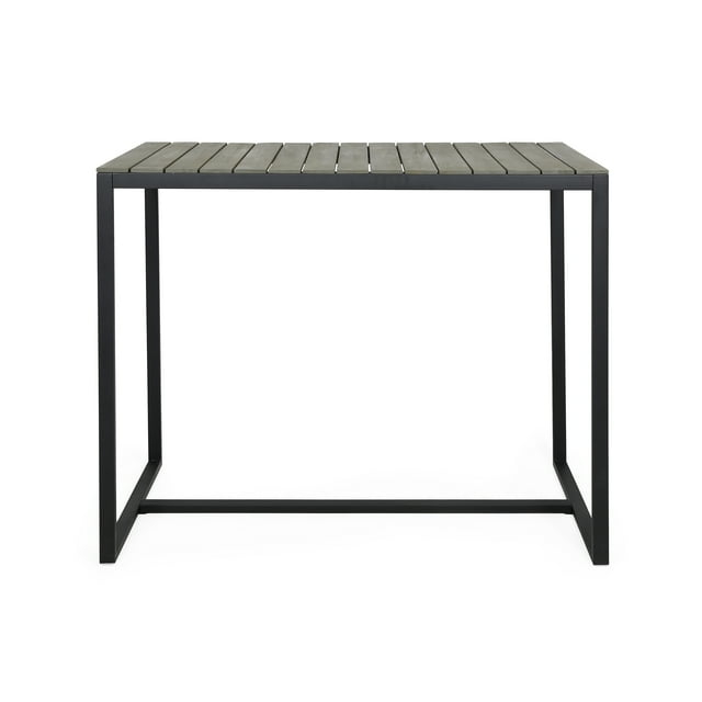 Noble House Elkhart Outdoor Modern Acacia Wood Bar Table Gray and Black