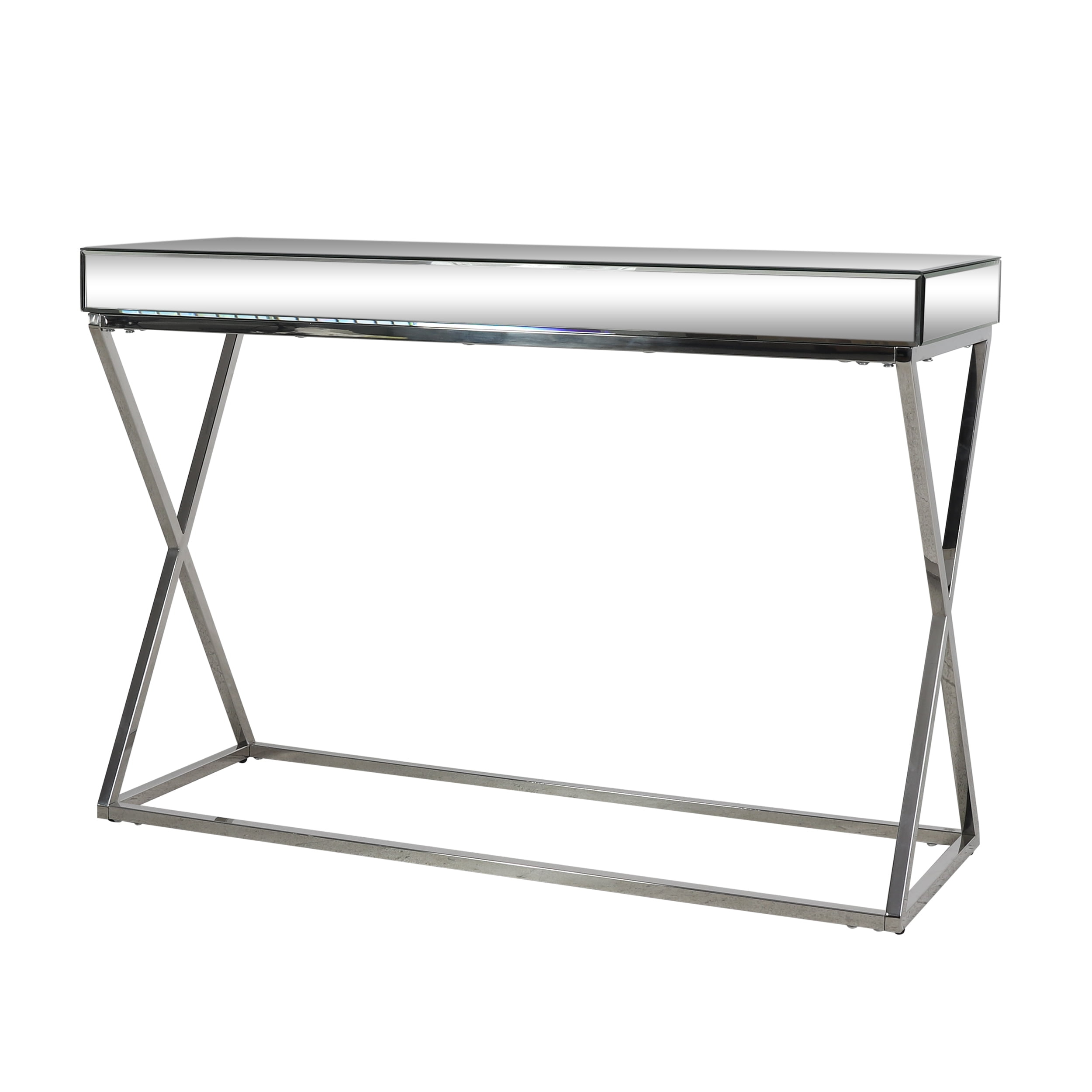 Noble House Govan Modern Glass and Metal Console Table, Silver