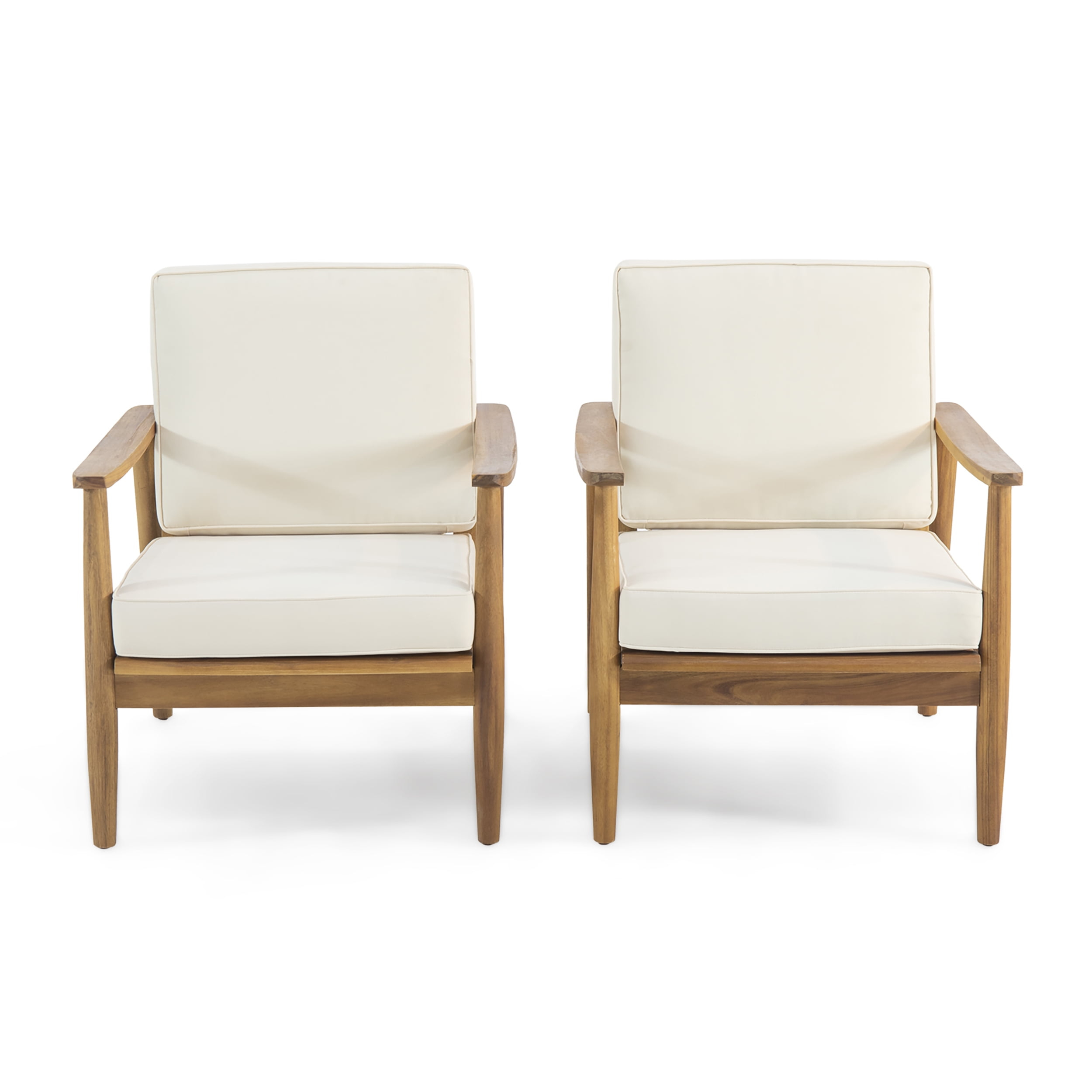 Noble House Willowbrook Acacia Wood Outdoor Club Chair in Teak/Beige (Set of 2)