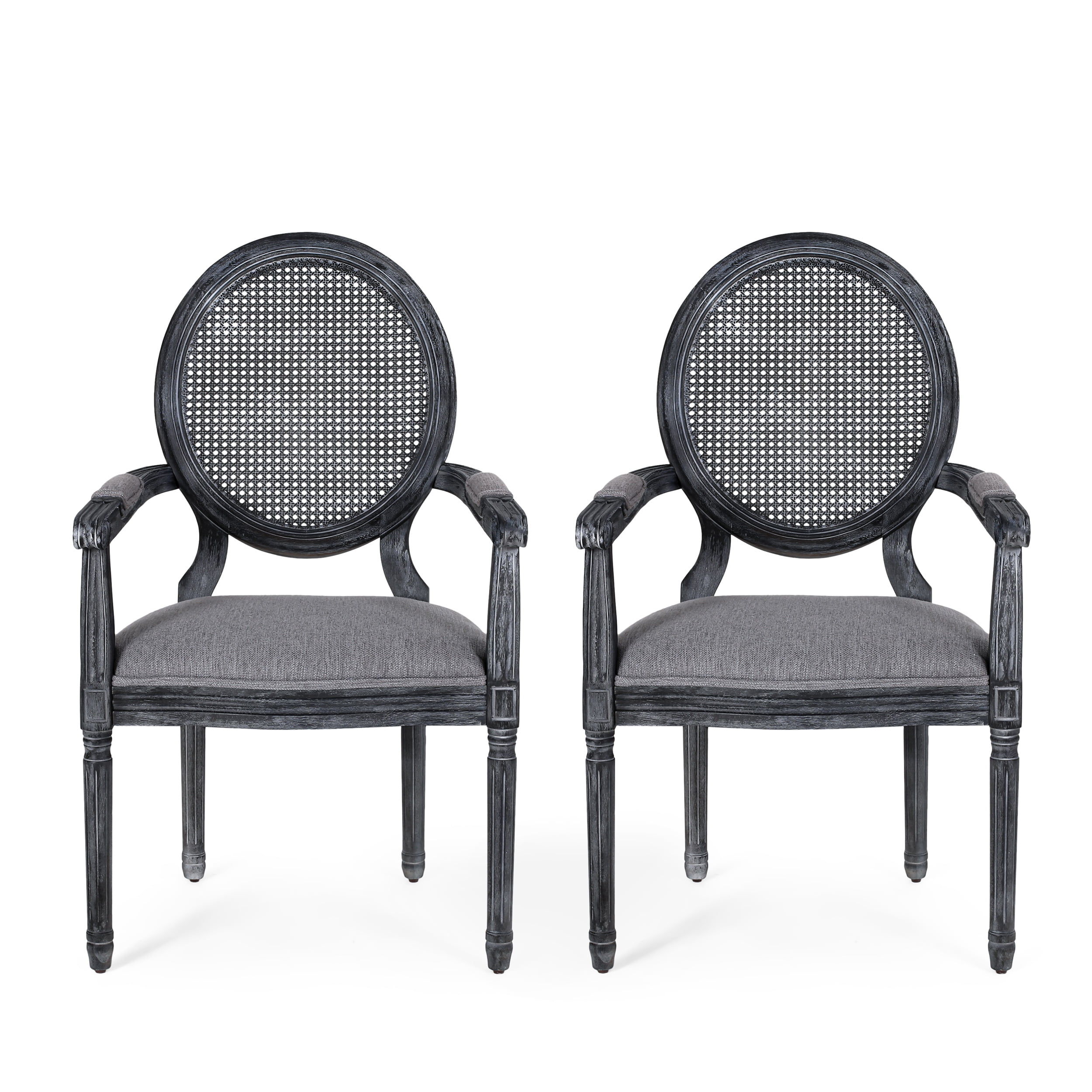 Noble House Huller French Fabric Dining Chair, Set of 2, Gray