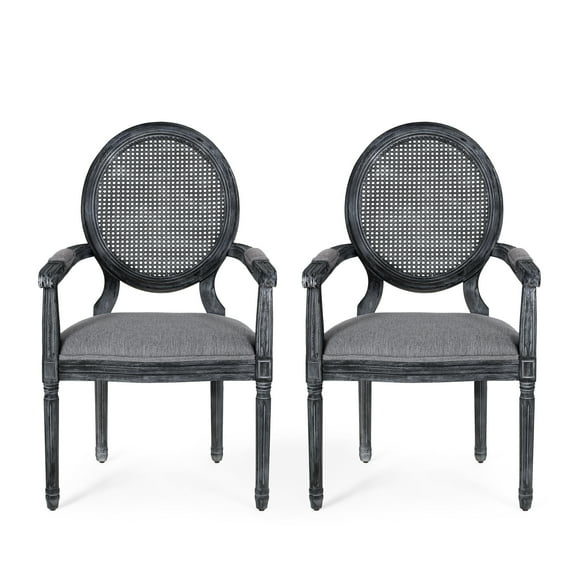 Noble House Huller French Fabric Dining Chair, Set of 2, Gray