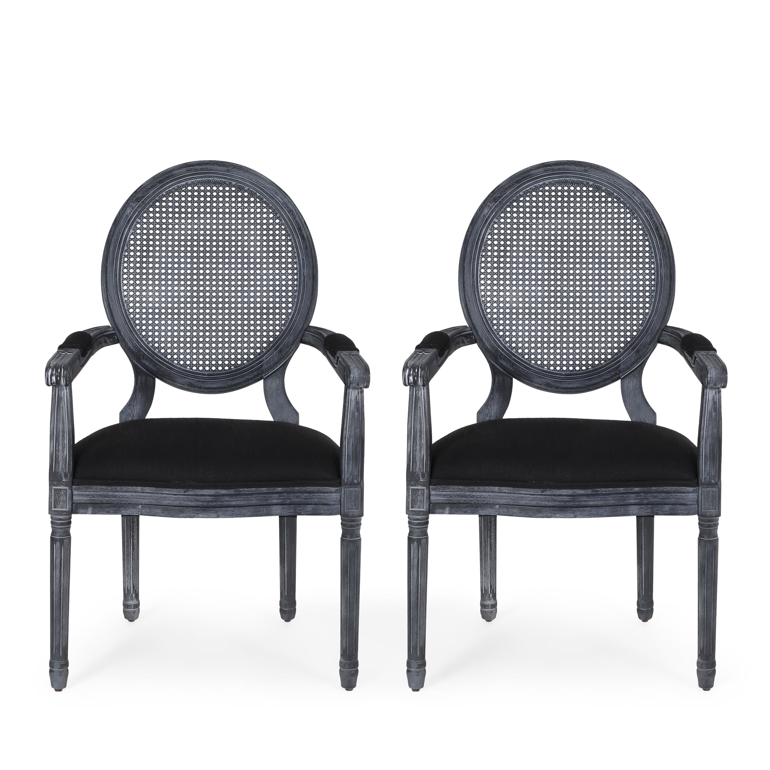 Noble House Huller Indoor French Fabric Upholstered Dining Chair, Set of 2, Black