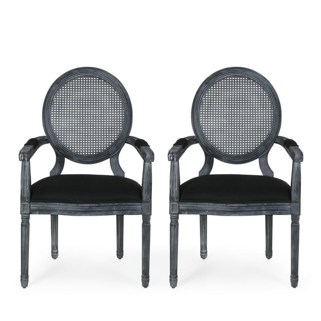 Noble House Huller Indoor French Fabric Upholstered Dining Chair, Set of 2, Black