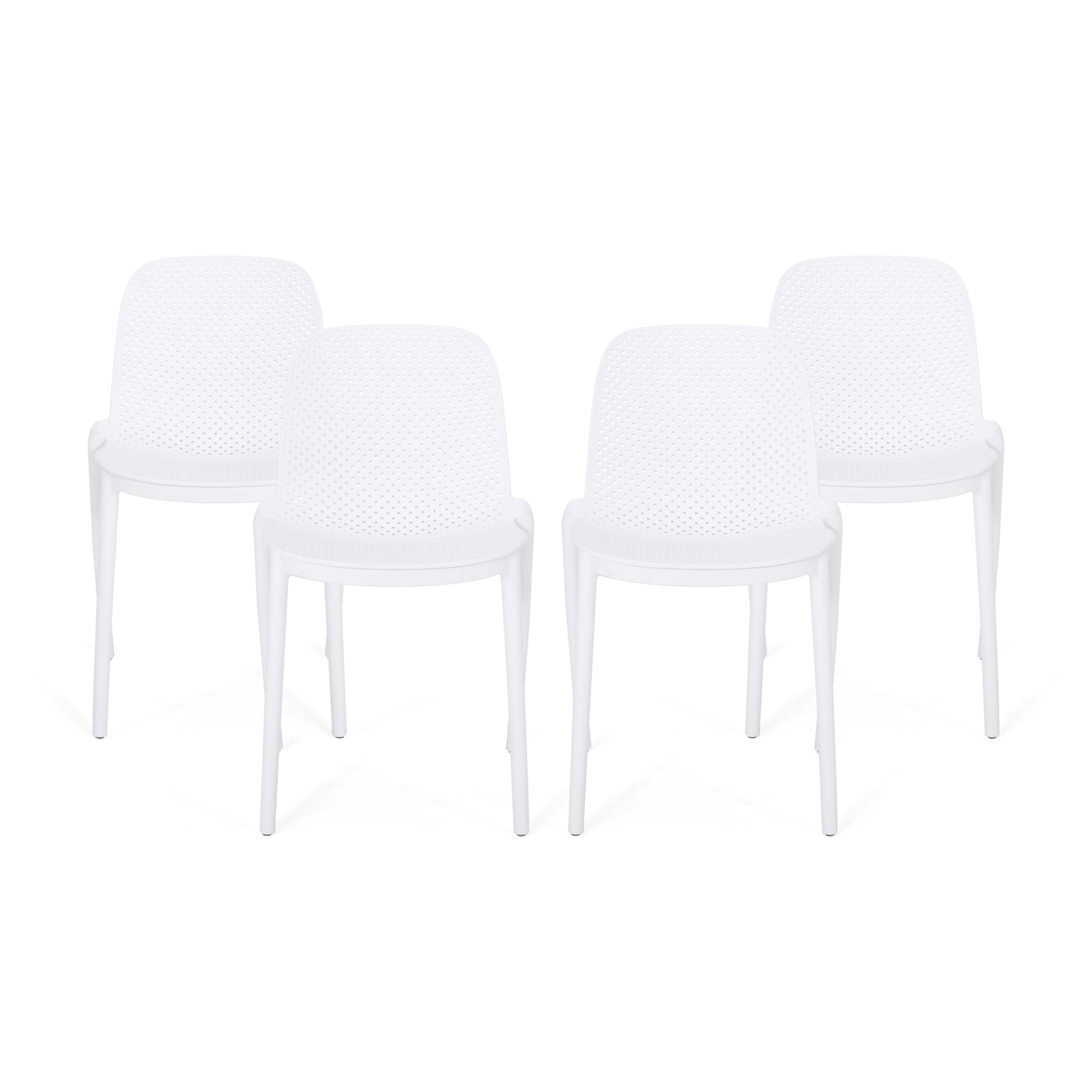Noble House Ivy Stacking Plastic Patio Dining Side Chair in Black (Set of 4)