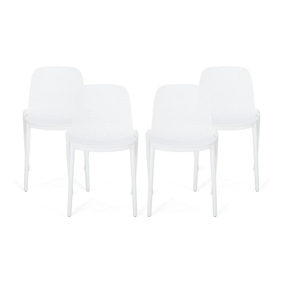 Noble House Ivy Stacking Plastic Patio Dining Side Chair in Black (Set of 4)