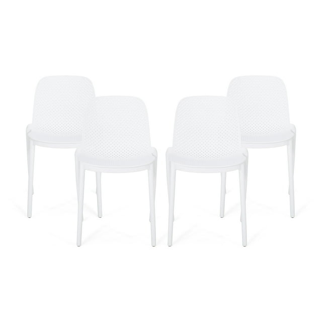 Noble House Ivy Stacking Plastic Patio Dining Side Chair in Black (Set of 4)