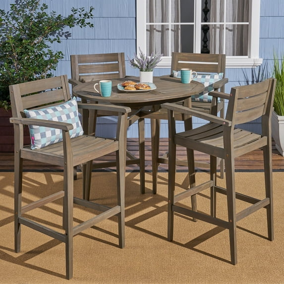 GDF Studio Brigitte Outdoor Acacia Wood 5 Piece Bar Set, Gray