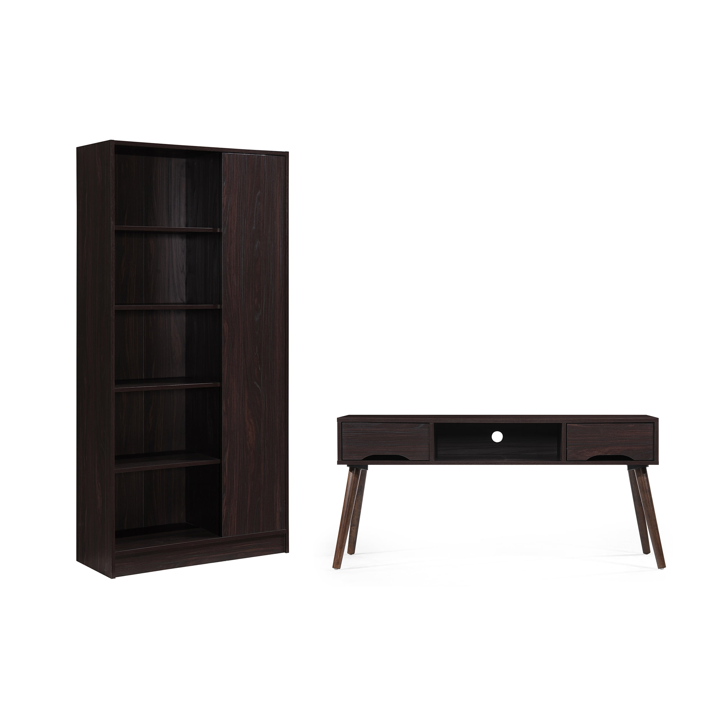 Noble House Keira Mid Century 2 Piece Entertainment Center Set, Walnut