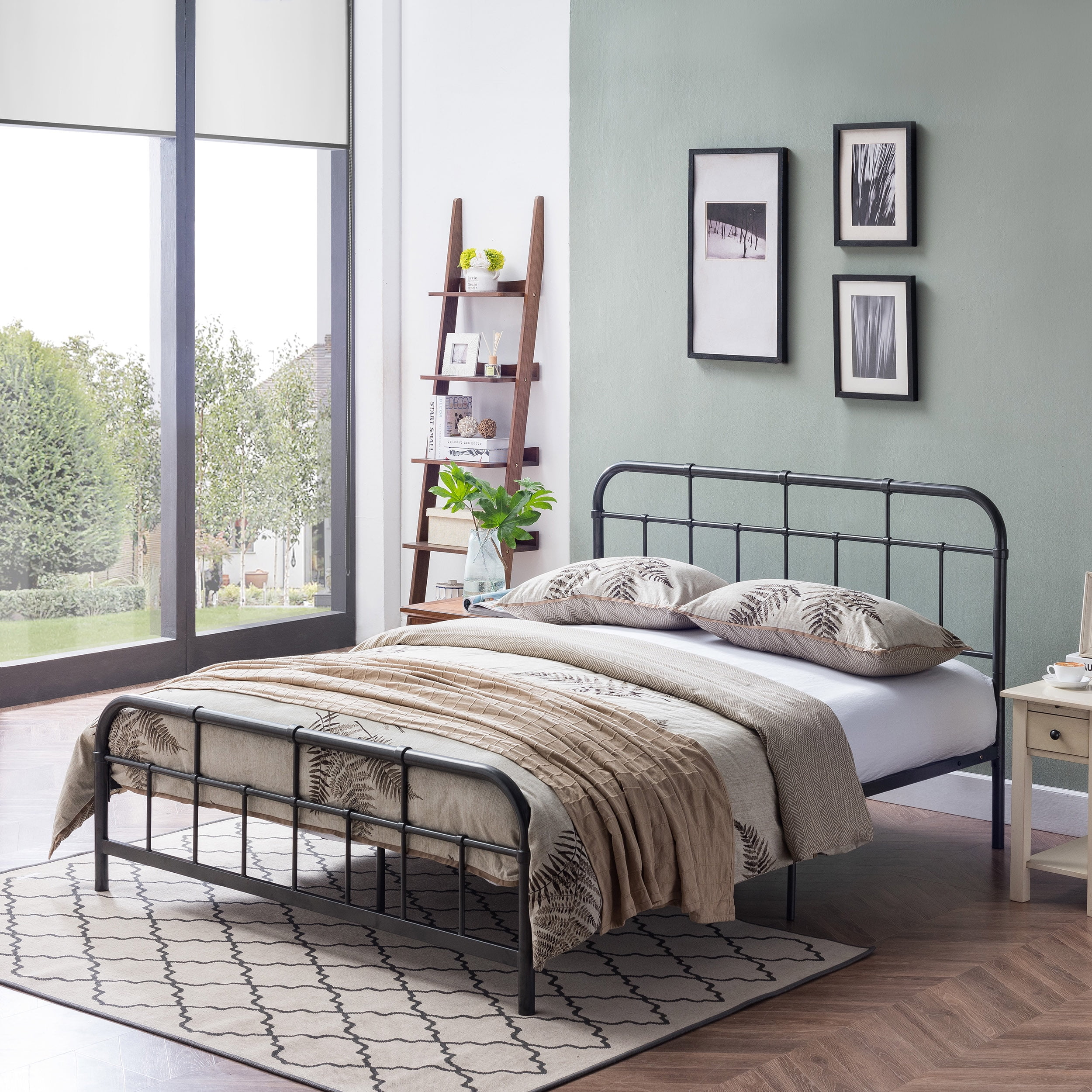 Noble House Khari Industrial Style Queen-Size Iron Minimal Bed Frame, Charcoal Gray