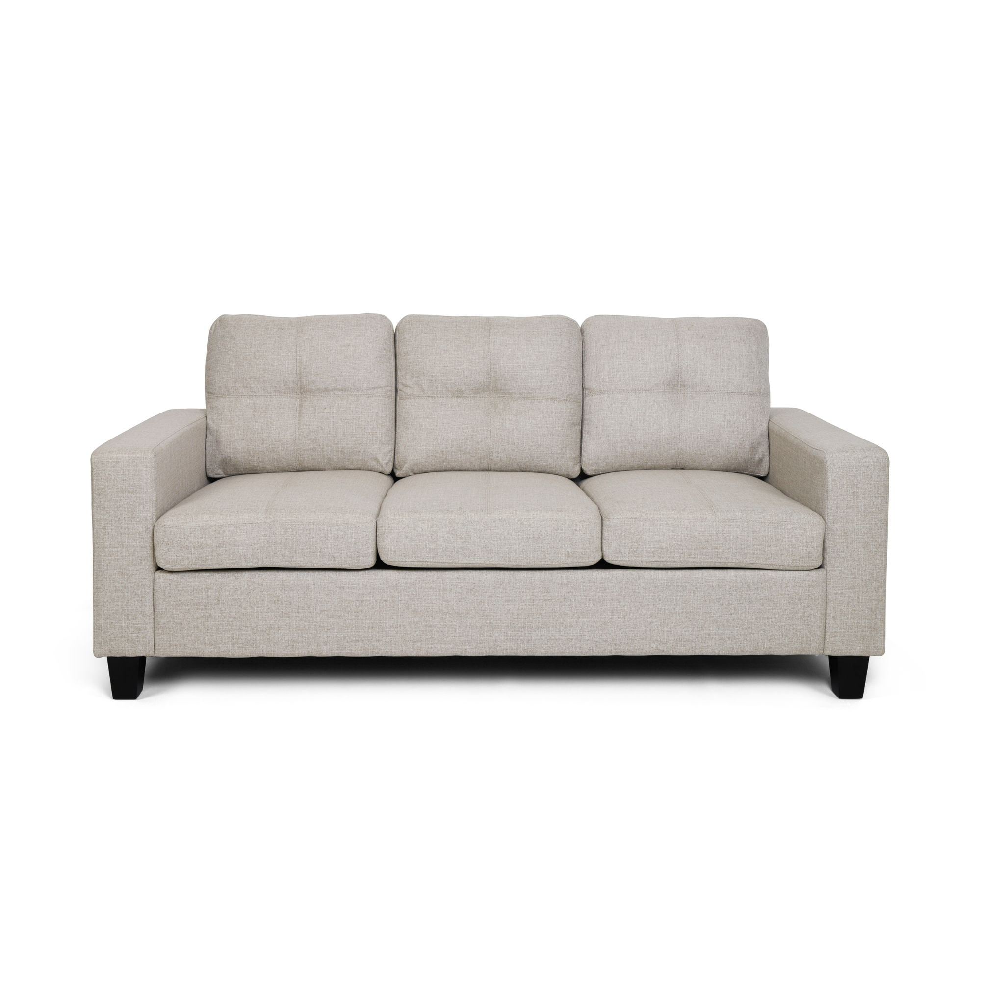 Noble House Laranne 3 Seater Tufted Fabric Sofa, Beige, Dark Brown
