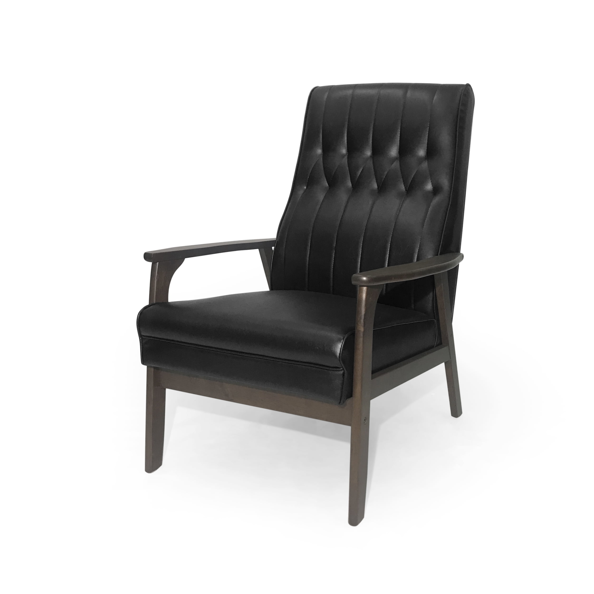 Noble House Lionel Faux Leather Accent Chair, Matte Black, Walnut