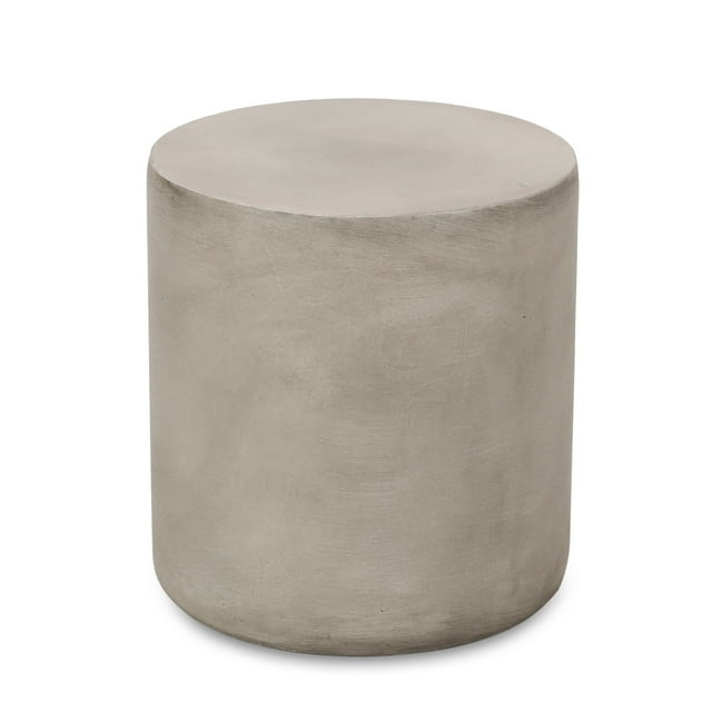 Noble House Massey Outdoor Cylindrical Concrete Stone Side Table in Light Gray