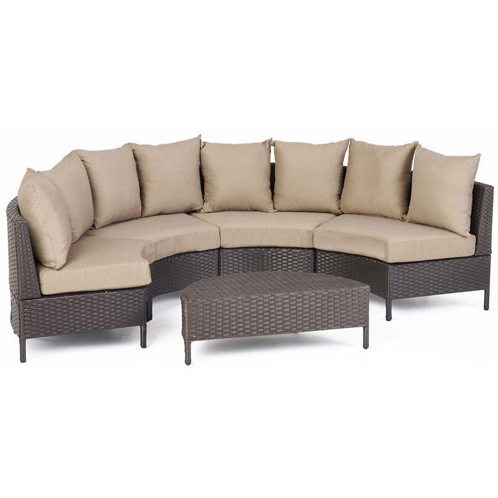 Noble House Newton 8 Seater Round Wicker Sectional Sofa Set Dark Brown/Beige