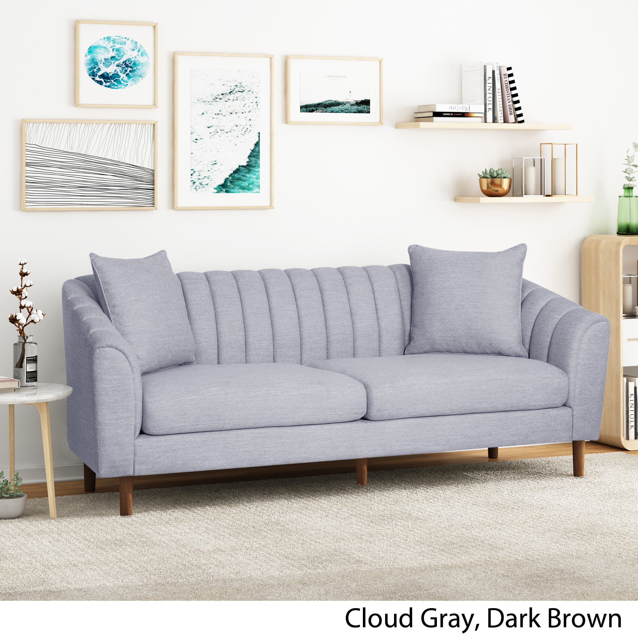 Noble House Orly Fabric 3 Seater Sofa, Cloud Gray