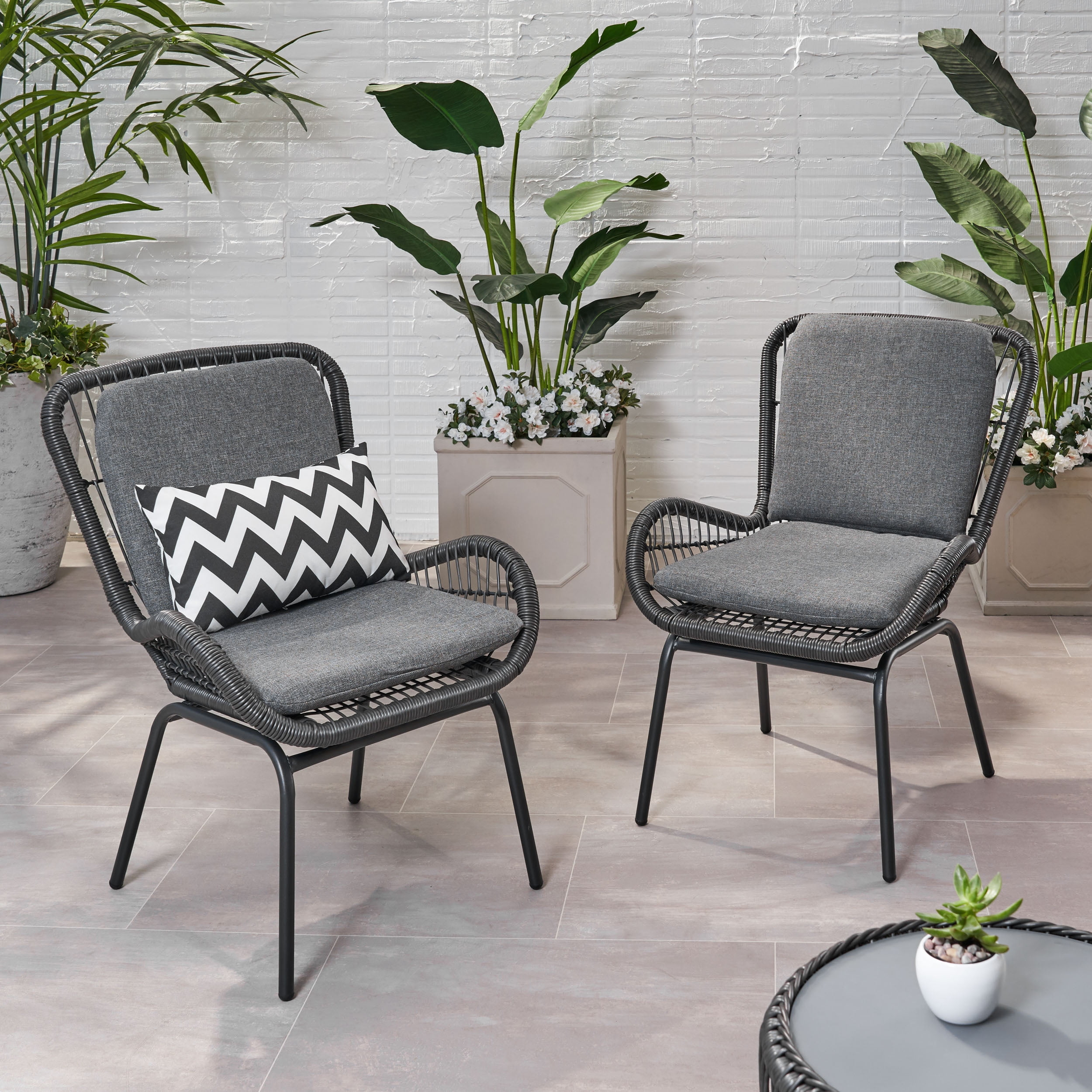 Noble House Pabrico Outdoor Wicker Club Chair in Gray and Dark Gray (Set of 2)