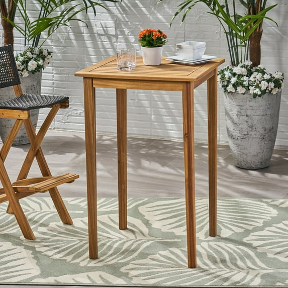 Noble House Polaris Outdoor Minimalist Acacia Wood Square Bar Table - Teak