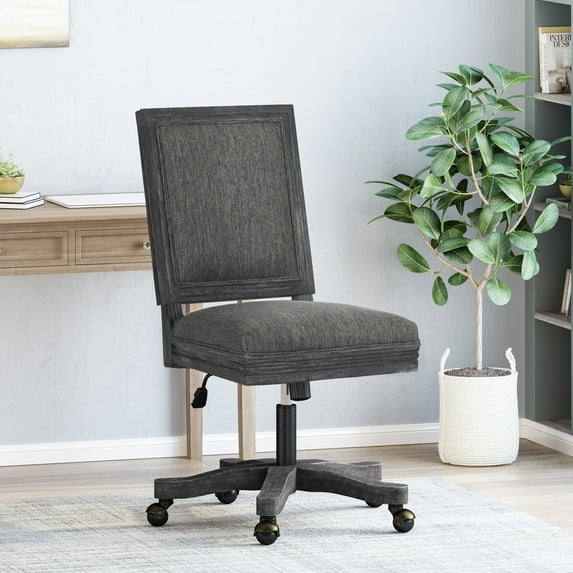 Noble House Printz Wood Swivel Office Chair, Charcoal and Natural