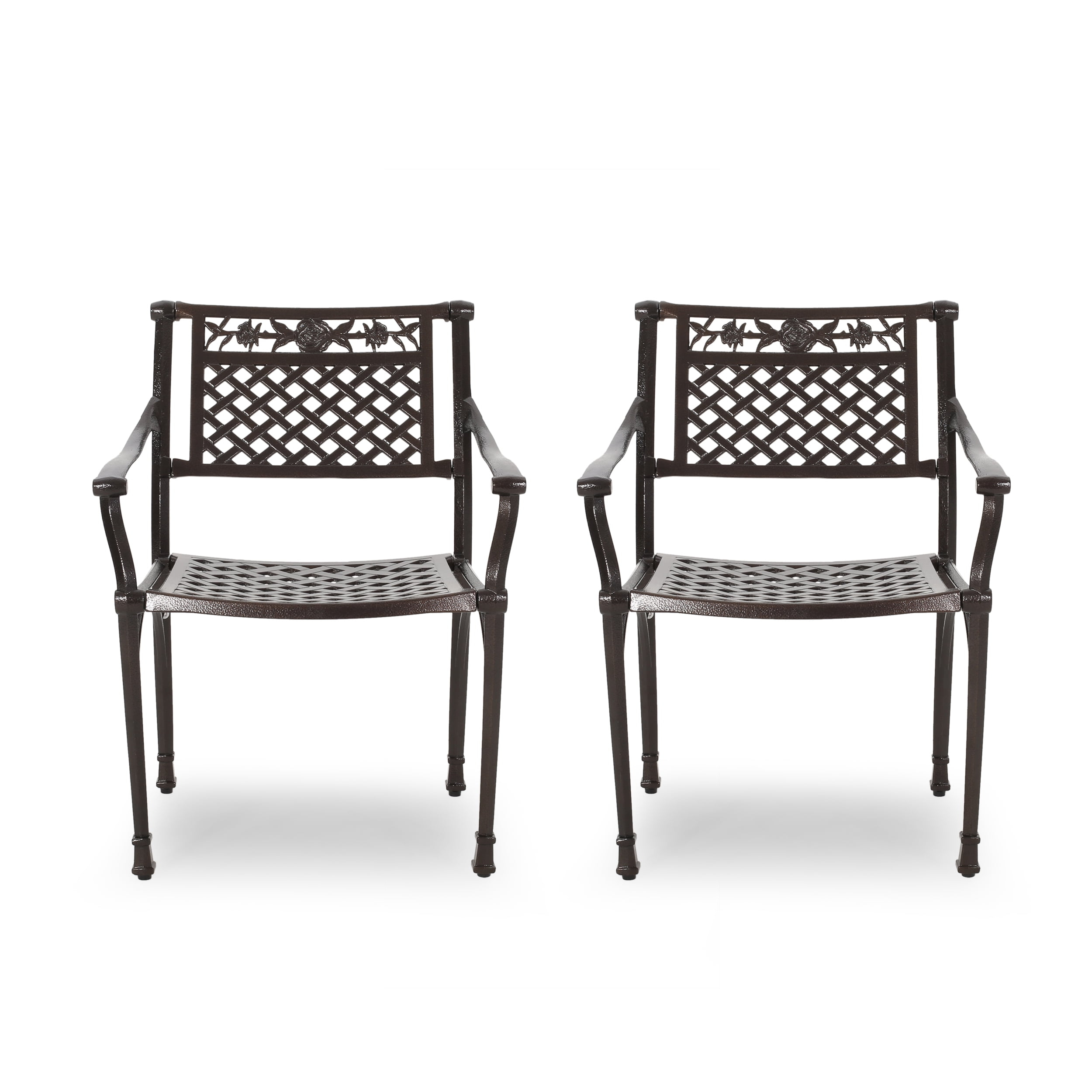 Noble House Ridgecrest Aluminum Patio Dining Arm Chair in Bronze (Set of 2)