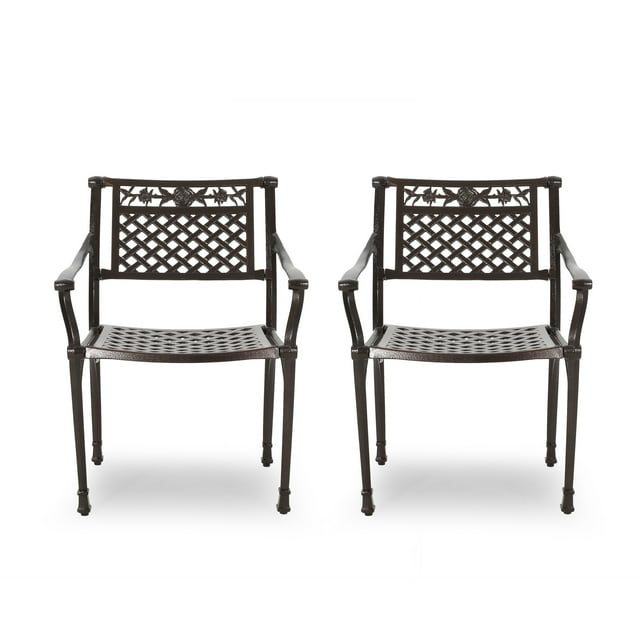 Noble House Ridgecrest Aluminum Patio Dining Arm Chair in Bronze (Set of 2)