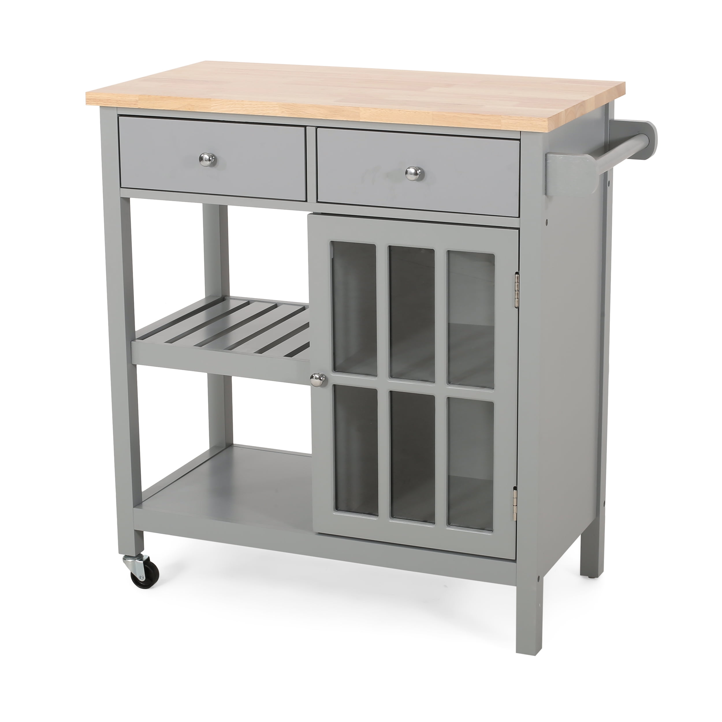 Noble House Rodrick Rubberwood Kitchen Cart, Gray, Natural