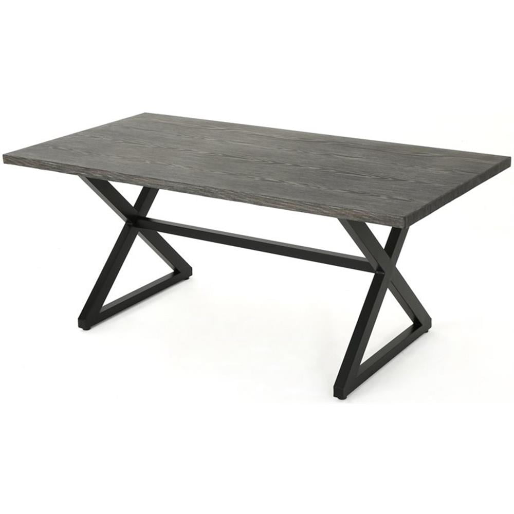 Noble House Rolando 70.5" Aluminum Patio Dining Table in Gray and Black