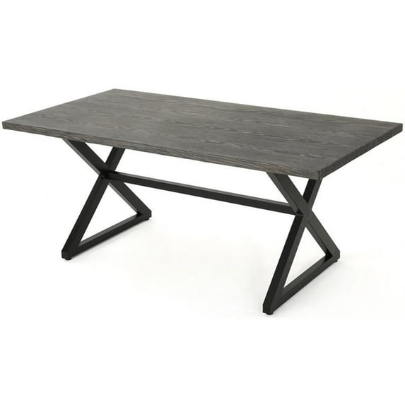Noble House Rolando 70.5" Aluminum Patio Dining Table in Gray and Black