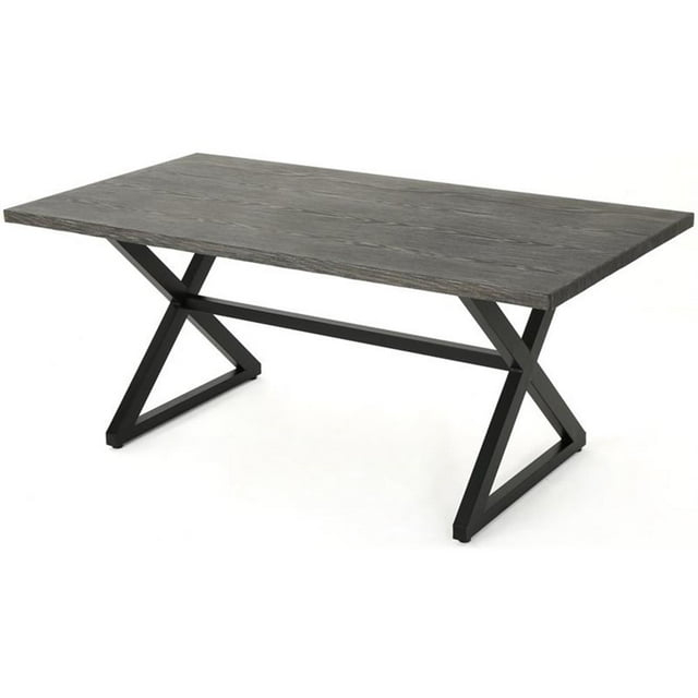 Noble House Rolando 70.5" Aluminum Patio Dining Table in Gray and Black