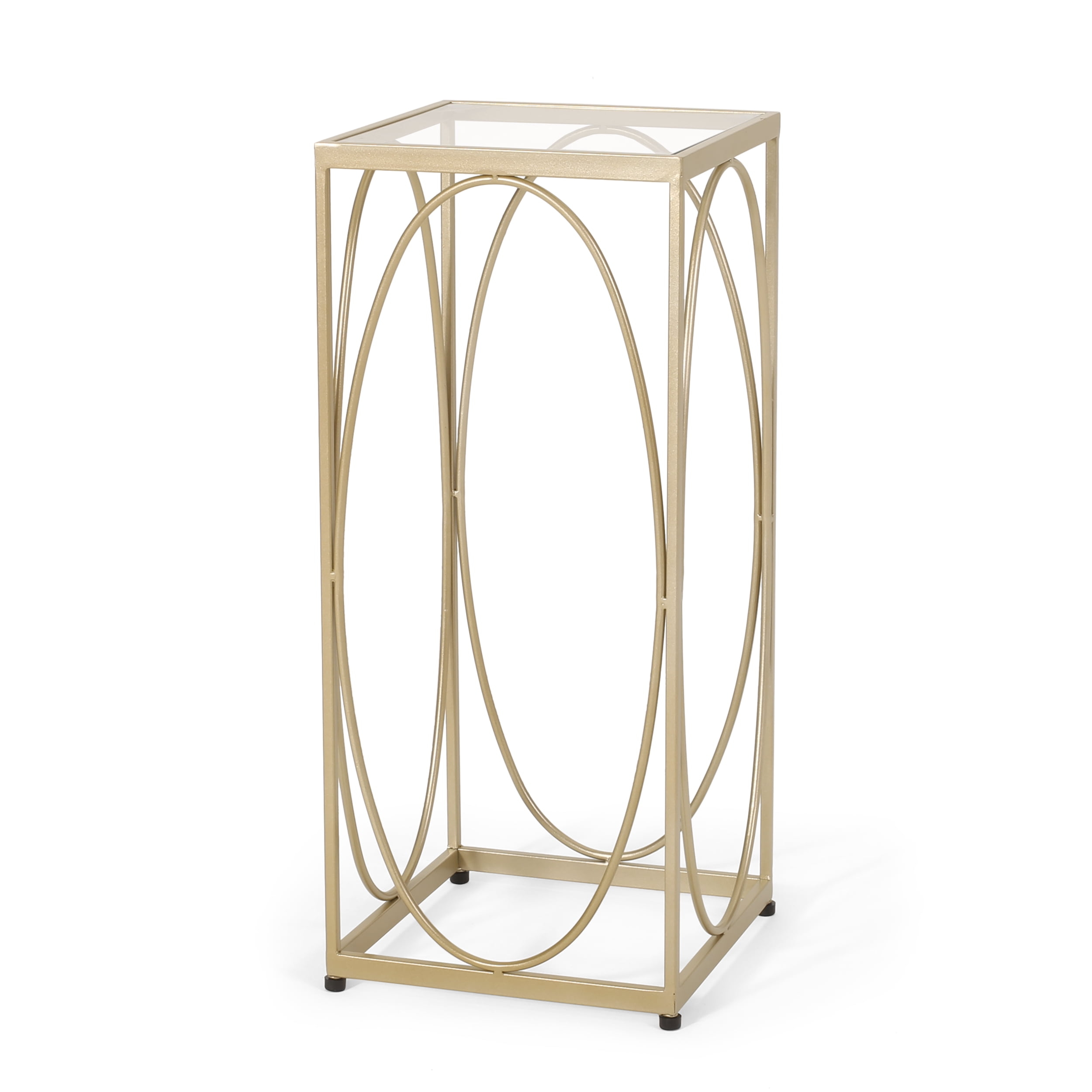 Noble House Sagewood Iron Glass Top End Table, Gold/Black