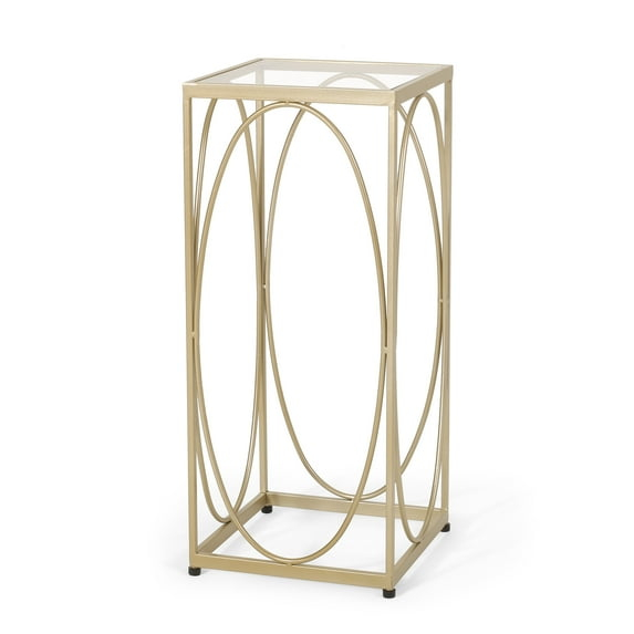 Noble House Sagewood Iron Glass Top End Table, Gold/Black