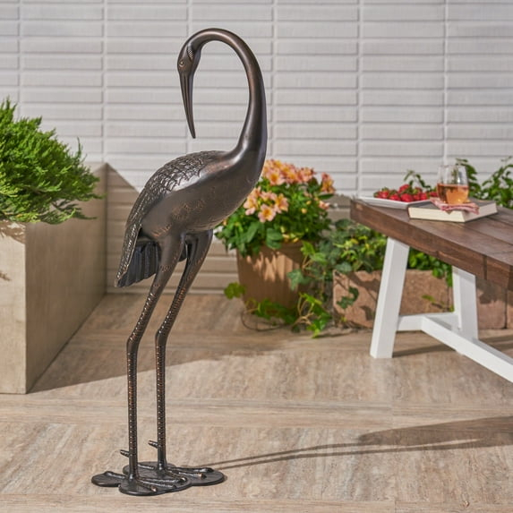 Noble House Scarlet Outdoor 39" Aluminum Crane Garden Statue in Dark Bronze