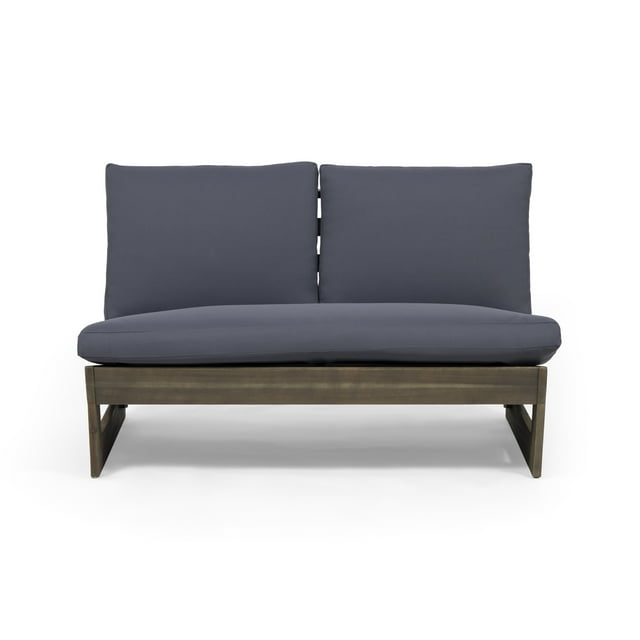 Noble House Sherwood Outdoor Acacia Wood Loveseat in Gray and Dark Gray