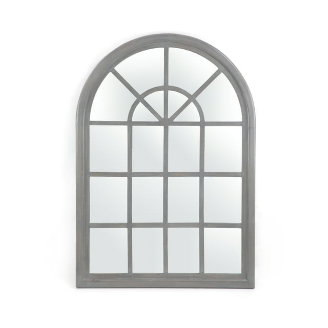 Noble House Shmuel Traditional Arched Windowpane Mirror, Gray Wash