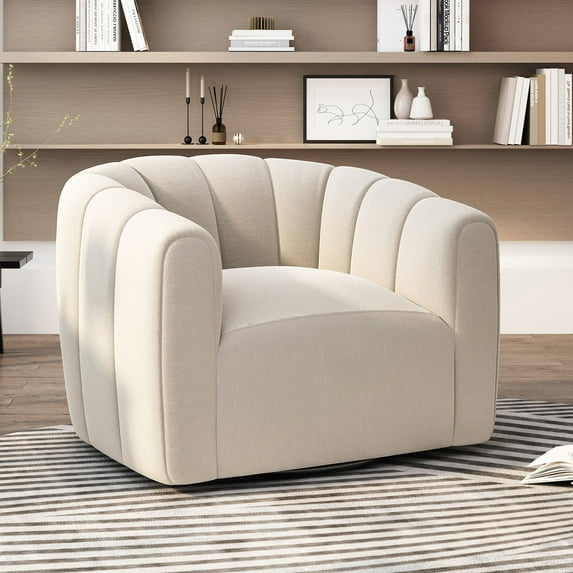 Noble House Smith  Textured Boucle White Modern Swivel Club Chair