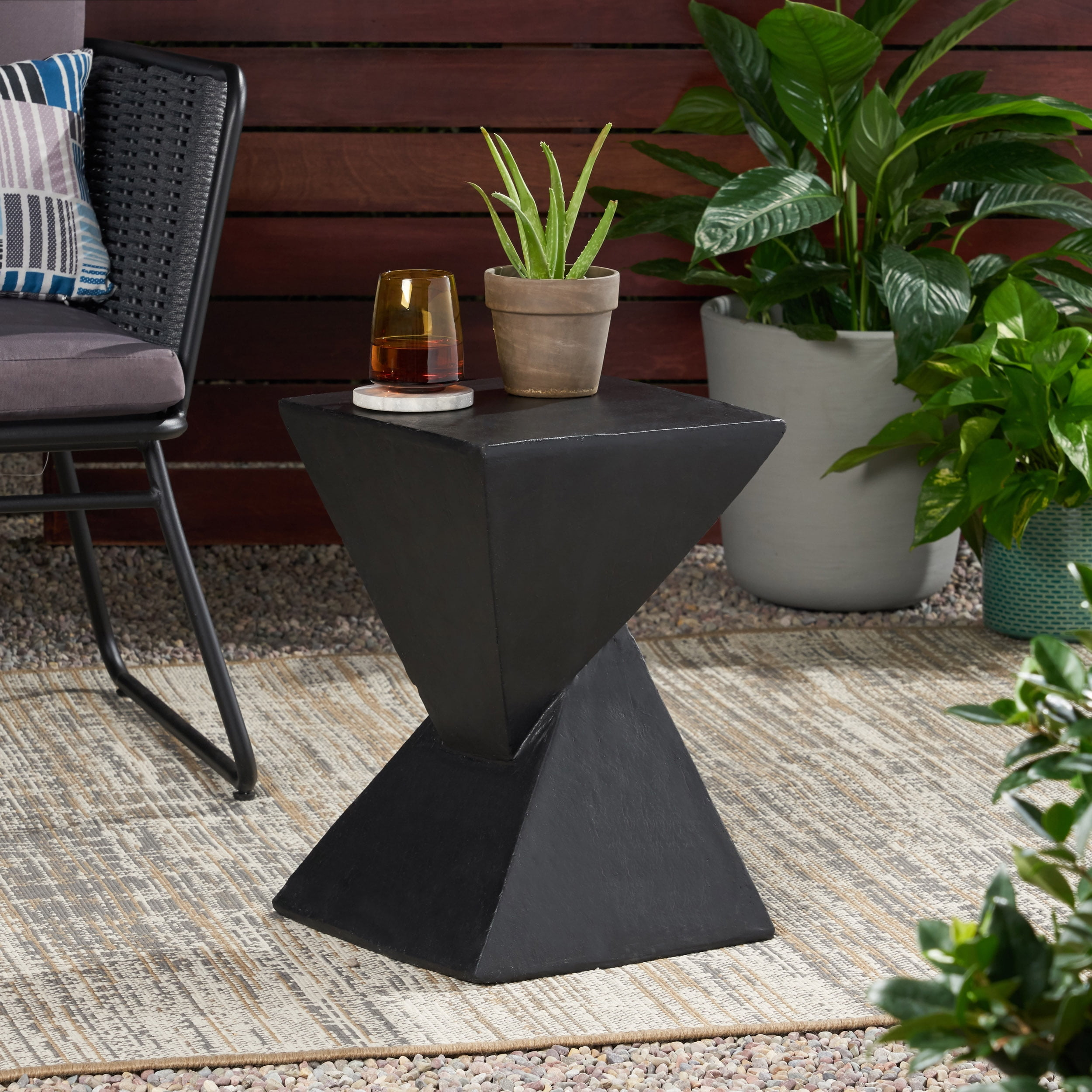 Noble House Tess Modern Light Weight Concrete Outdoor Accent Table in Black