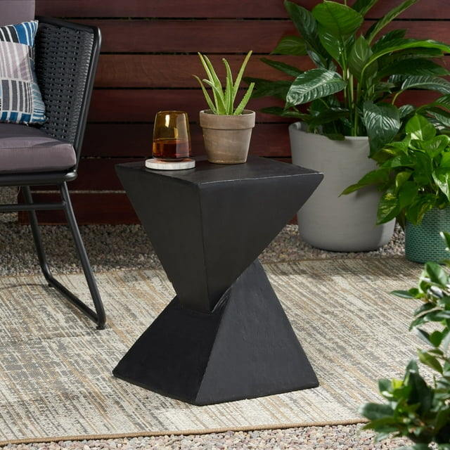 Noble House Tess Modern Light Weight Concrete Outdoor Accent Table in Black