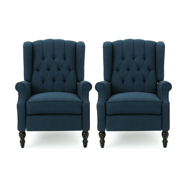 Noble House Walter Fabric Pushback Recliner, Set of 2, Blue