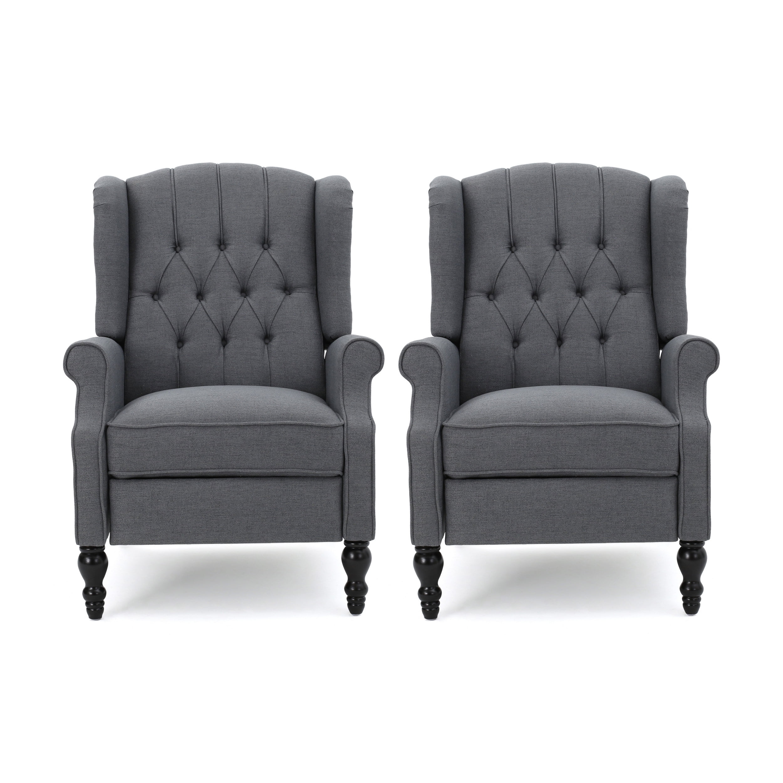 Noble House Walter Wingback Fabric Recliner, Set of 2, Gray