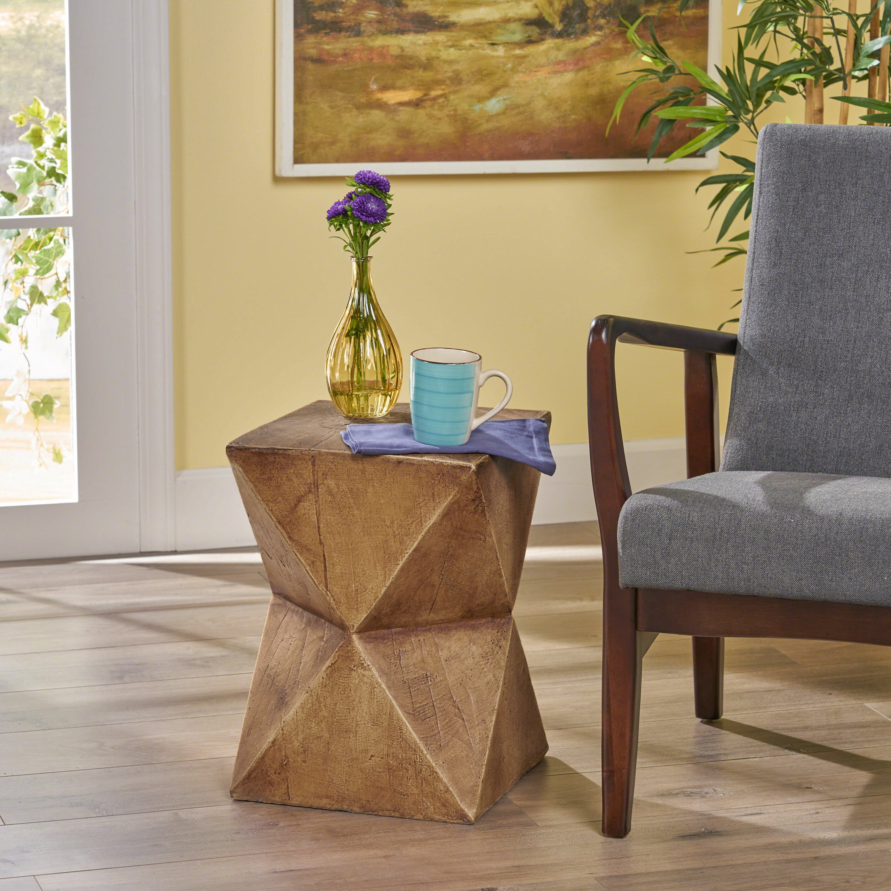 Noble House Waylon Modern Light Weight Concrete Outdoor Accent Table in Natural