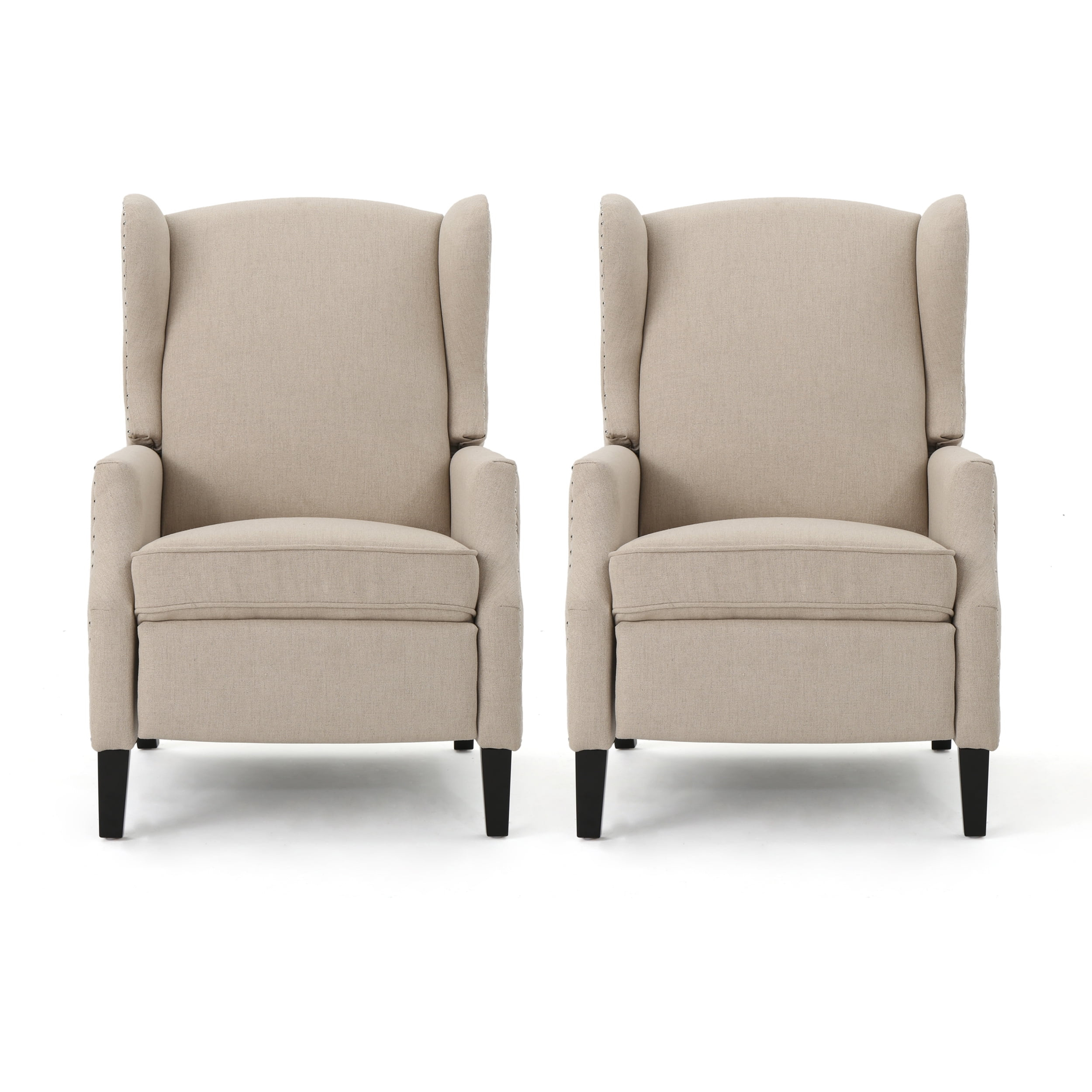 Noble House Wescott Fabric Wing Back Recliner, Set of 2, Beige