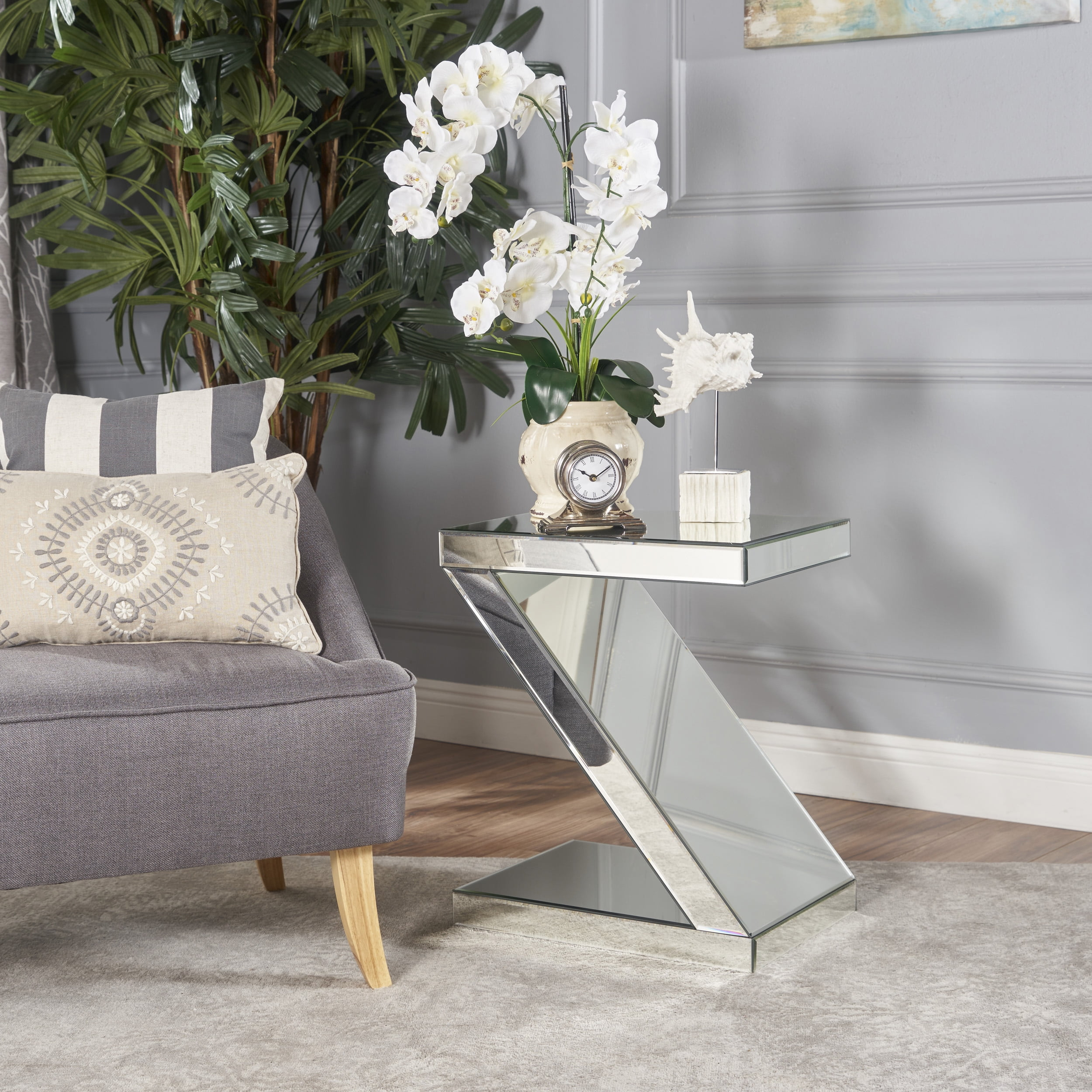 Noble House Zeke Z Shaped Mirror Side Table, Mirror