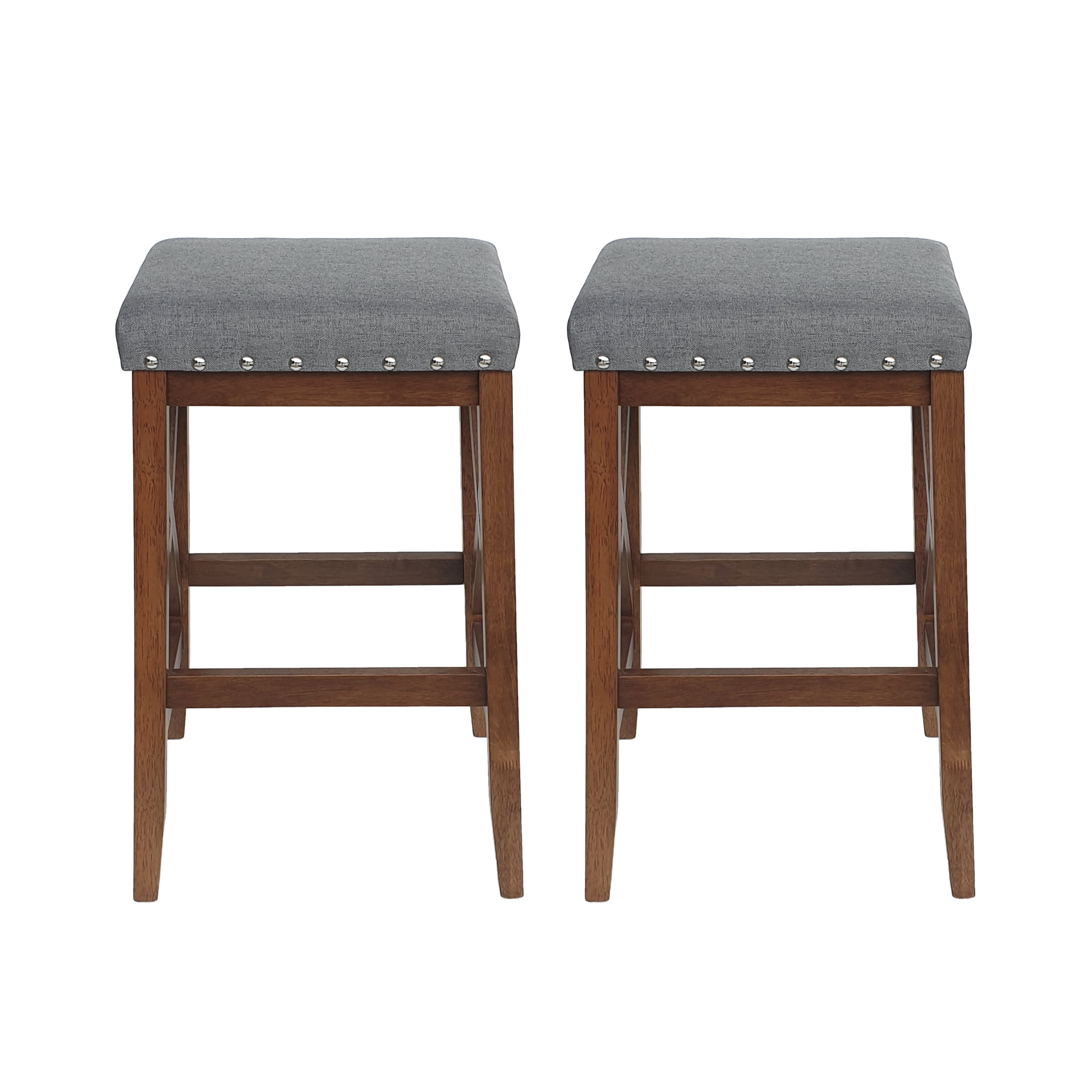 Noble House Zoey Contemporary 29.6" Fabric Barstools, Set of 2, Charcoal, Walnut