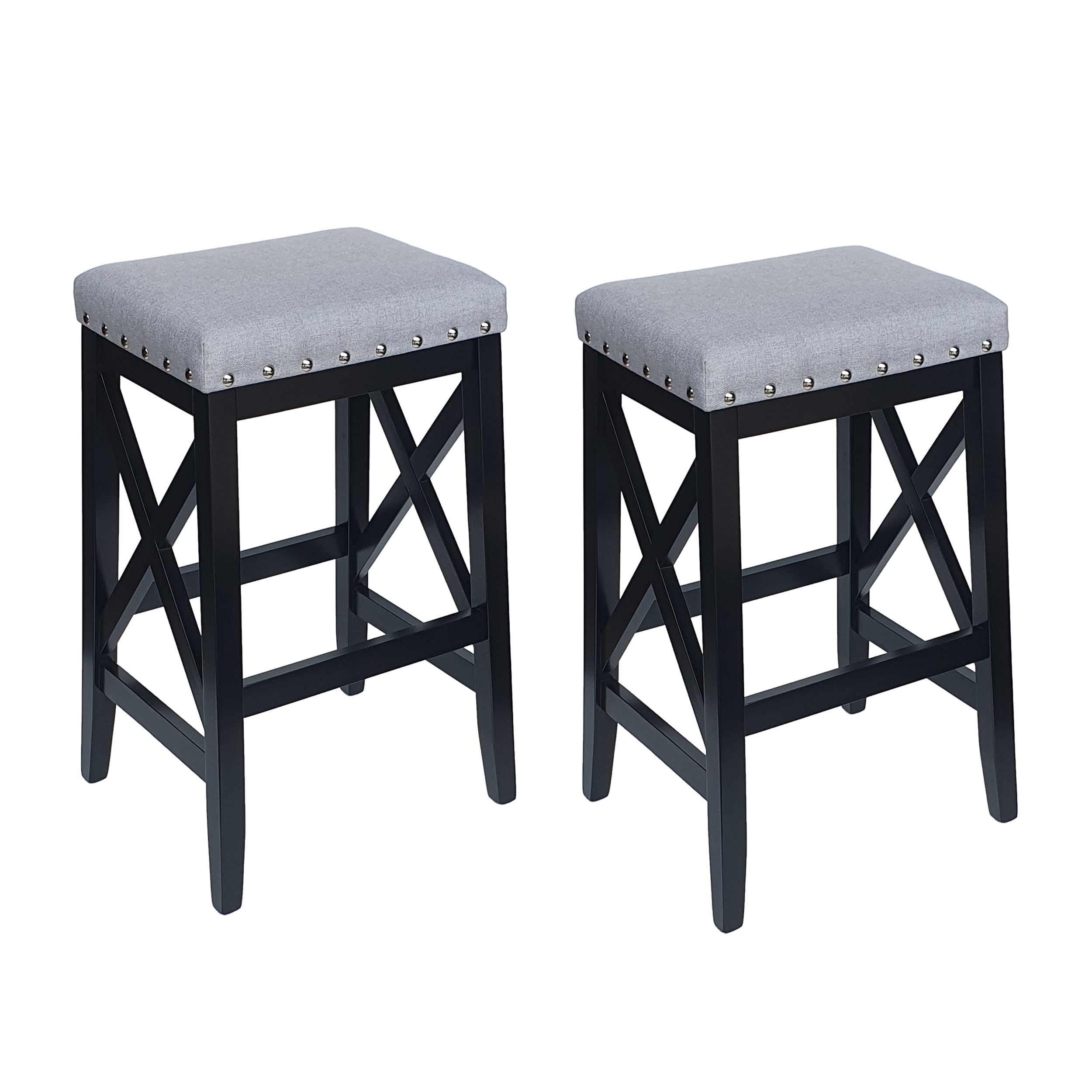 Noble House Zoey Contemporary Farmhouse Upholstered Fabric Barstools, Set of 2, Light Gray and Black