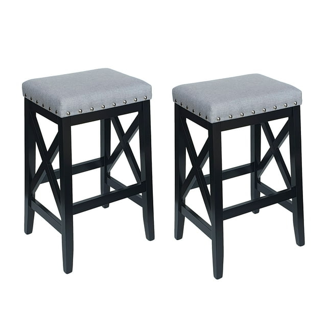 Noble House Zoey Contemporary Farmhouse Upholstered Fabric Barstools, Set of 2, Light Gray and Black