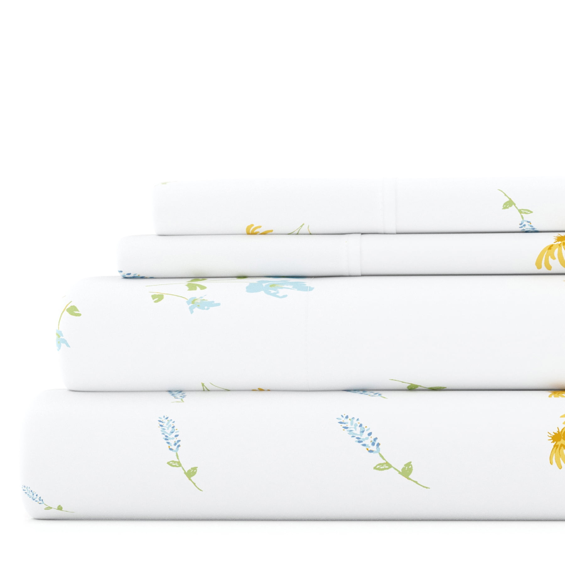 Noble Linens 4 Piece Pattern Microfiber Bed Sheets Set, Light Blue Bluebirds, Queen