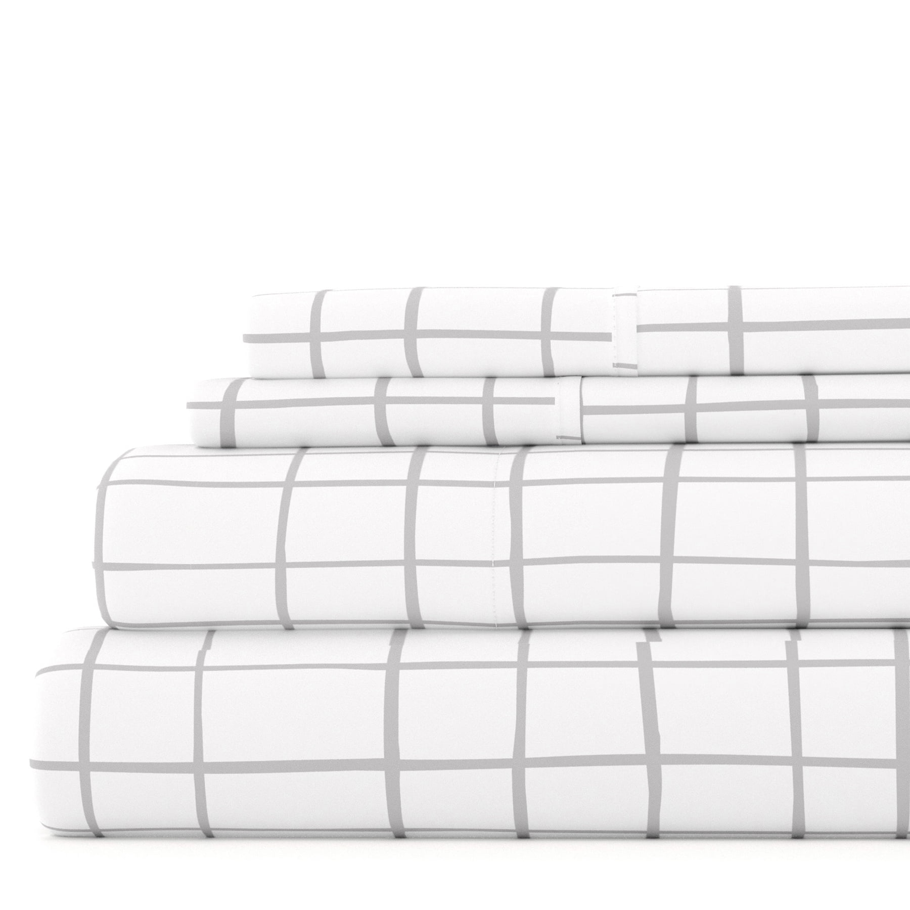 Noble Linens 4 Piece Pattern Microfiber Bed Sheets Set, Light Gray Crossroad, King