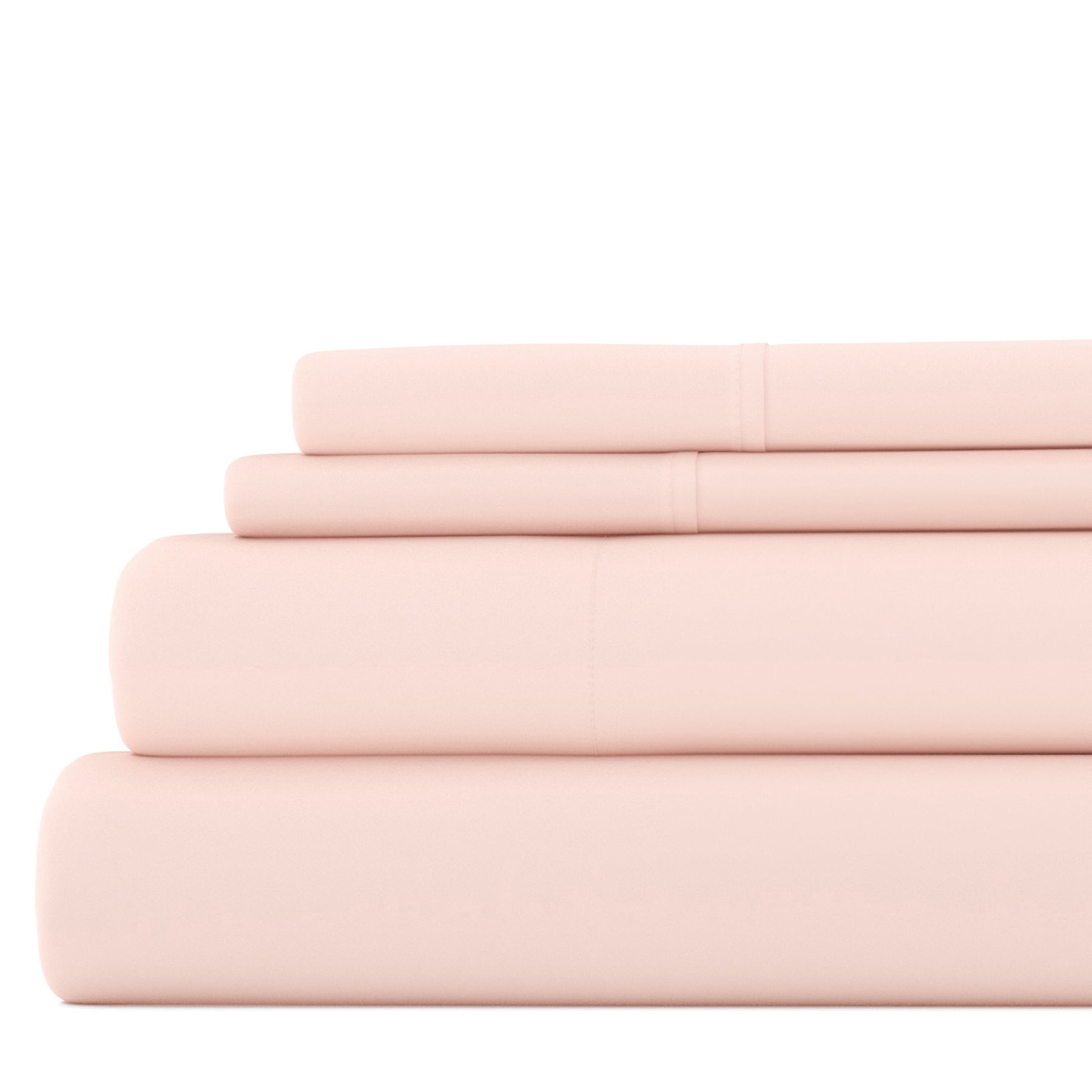 Noble Linens 4 Piece Solid Microfiber Bed Sheet Set, Blush, King