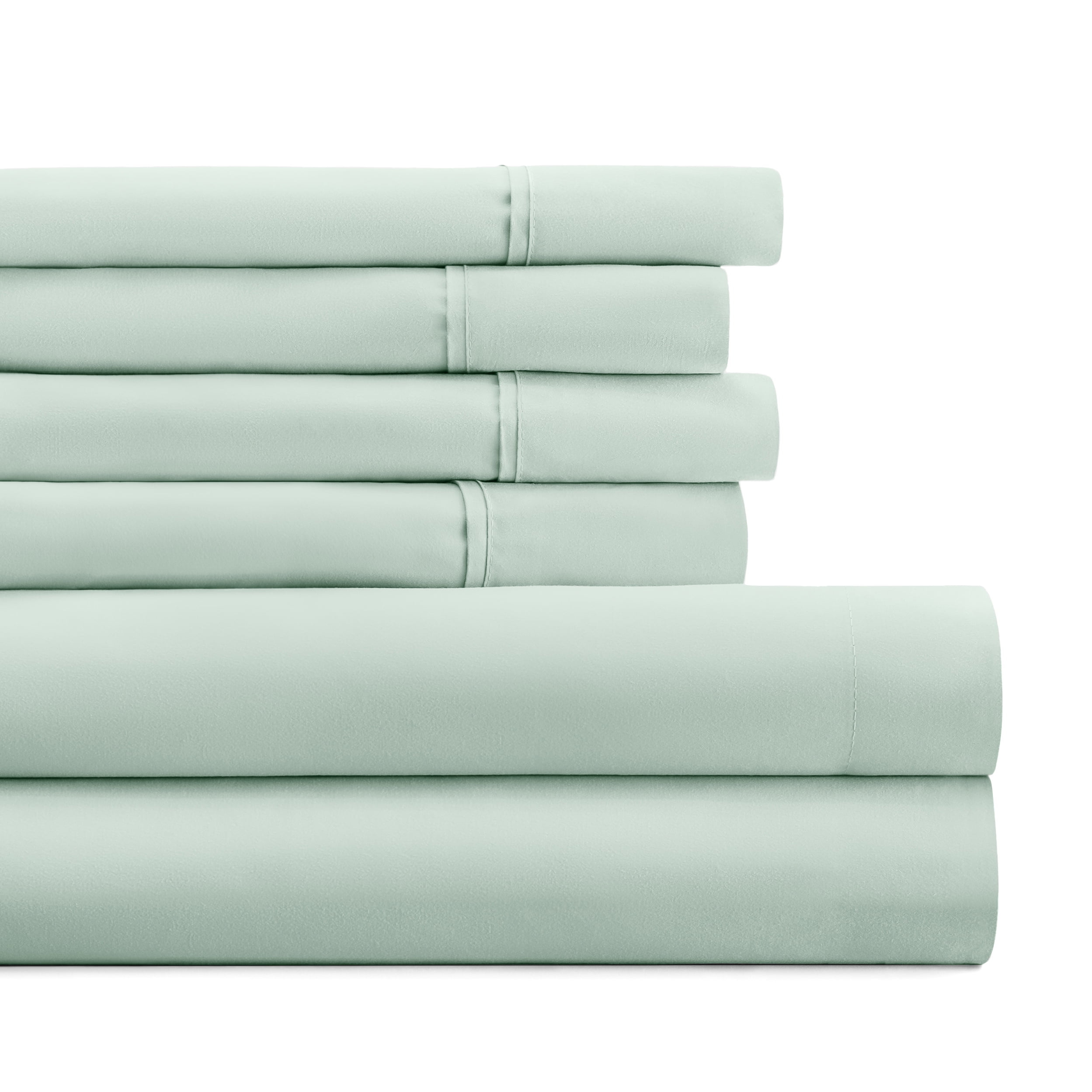 California King, Mint Solid Microfiber 6 Piece Bed Sheet Set, by Noble Linens