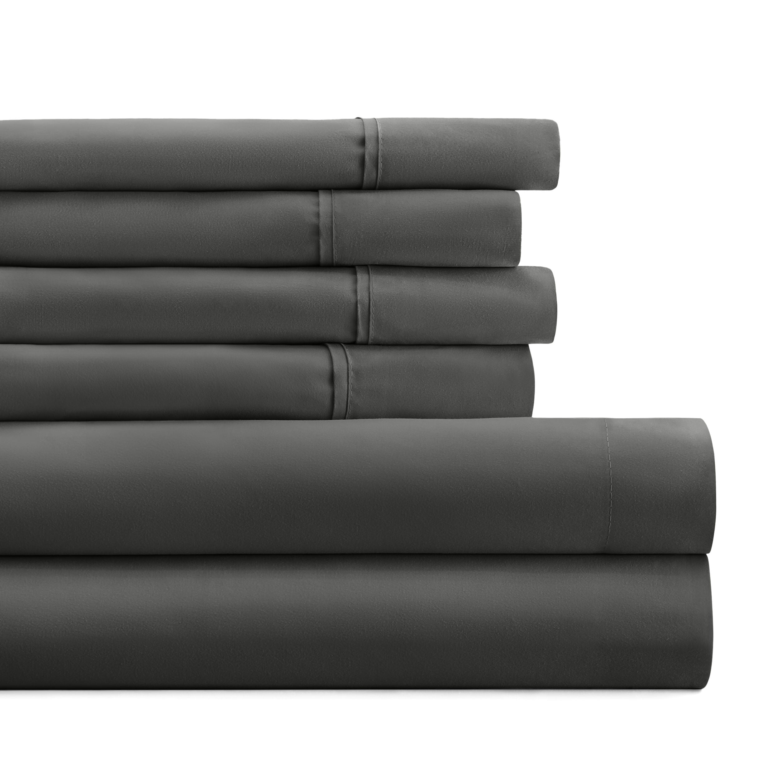 American Home Collection Full Size 6 Piece Bed Sheet Set Grey - Ultra Soft Microfiber Deep Pocket Wrinkle Free